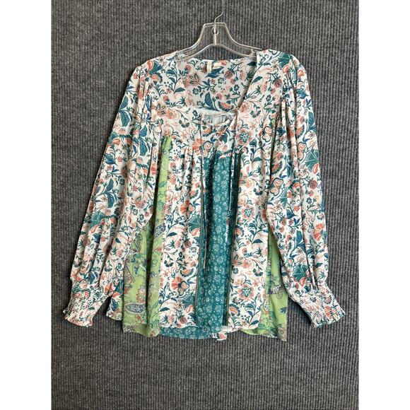 Cato Womens Blouse Size Large Patchwork Multi Color Floral Paisley Boho Peasant - Picture 1 of 8